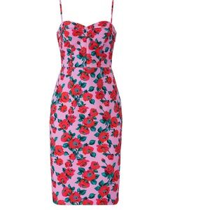 Black Halo Clover Pink and Red Floral Midi Dress Size 8